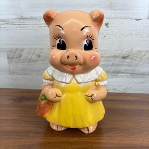 Vintage Chalkware Piggy Bank Hand Painted Large 11" 1950's